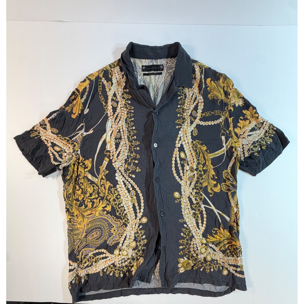 AllSaints Relaxed Fit Pearl Chain Paisley Print Short Sleeve Shirt Mens Medium